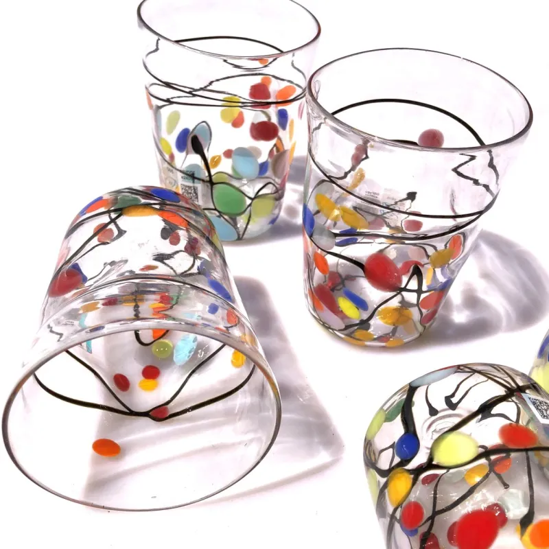Pamono Murano Glasses in Crystal and Colored Spots from YourMurano, Set of 6> Tabletop