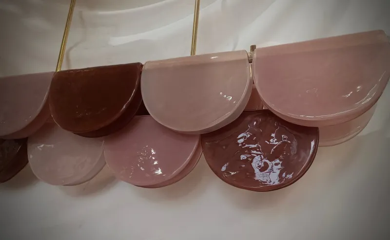 Sale Pamono Murano Rectangular Pink Violet Art Glass and Brass Chandelier and Pendant