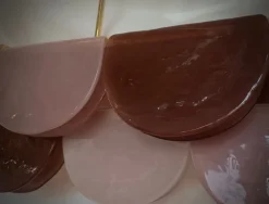 Sale Pamono Murano Rectangular Pink Violet Art Glass and Brass Chandelier and Pendant