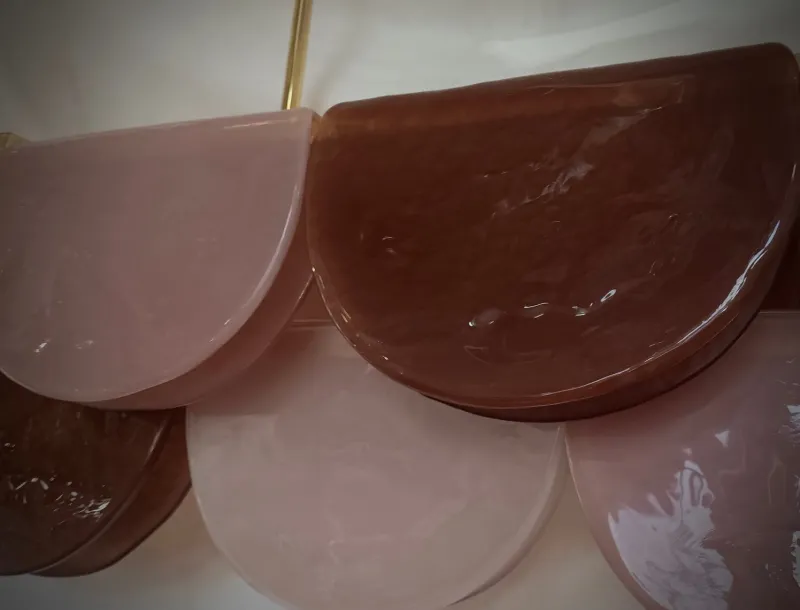 Sale Pamono Murano Rectangular Pink Violet Art Glass and Brass Chandelier and Pendant