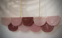 Sale Pamono Murano Rectangular Pink Violet Art Glass and Brass Chandelier and Pendant