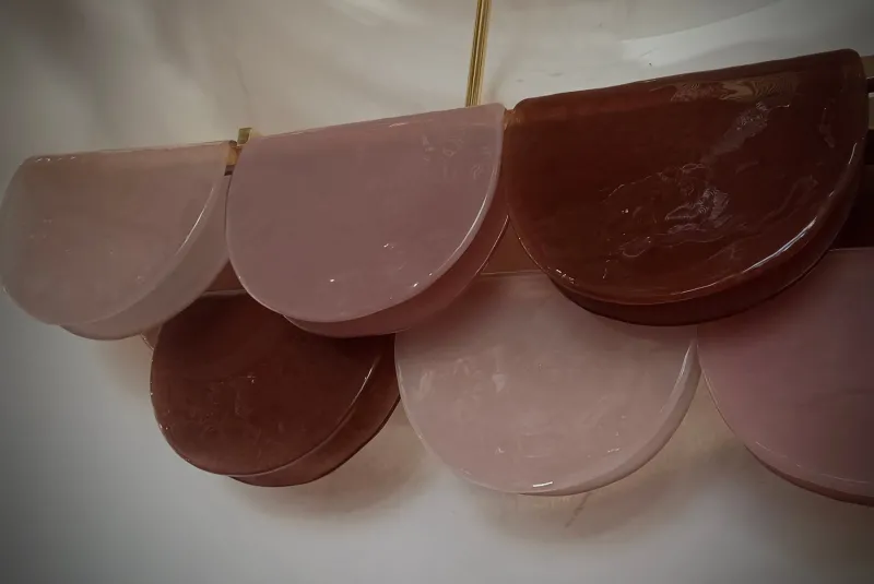 Sale Pamono Murano Rectangular Pink Violet Art Glass and Brass Chandelier and Pendant