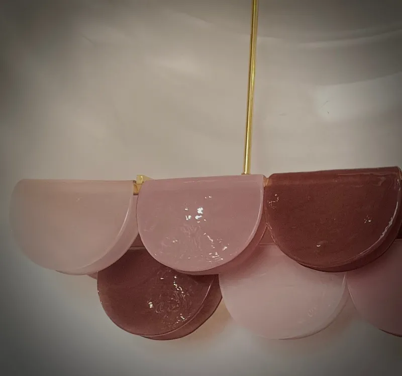 Sale Pamono Murano Rectangular Pink Violet Art Glass and Brass Chandelier and Pendant