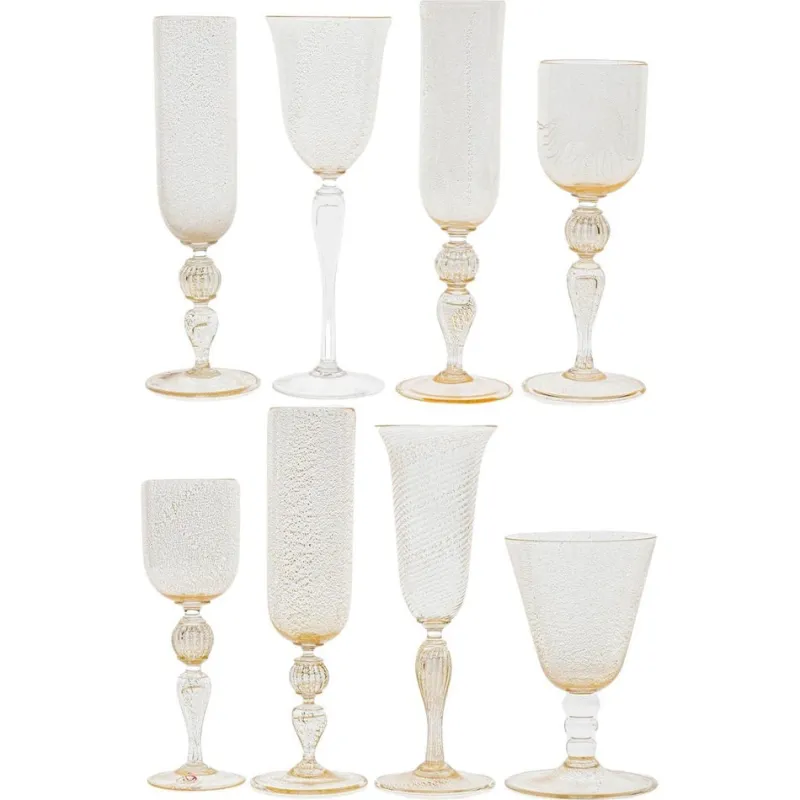 Pamono Murano Stem Glasses with Embedded Gold Leaf from Cenedese, 1950s, Set of 8> Glassware
