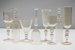 Pamono Murano Stem Glasses with Embedded Gold Leaf from Cenedese, 1950s, Set of 8><noscript><img width=