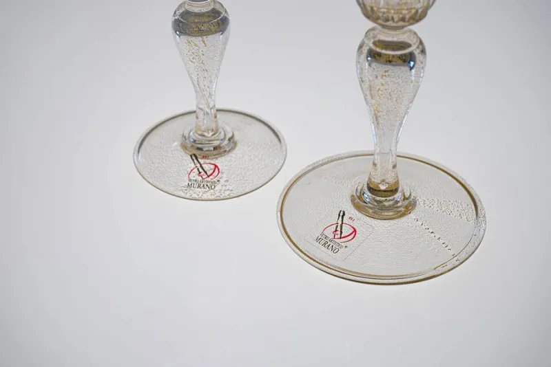 Pamono Murano Stem Glasses with Embedded Gold Leaf from Cenedese, 1950s, Set of 8> Glassware