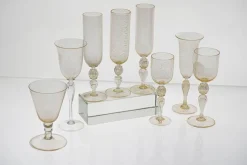 Pamono Murano Stem Glasses with Embedded Gold Leaf from Cenedese, 1950s, Set of 8><noscript><img width=