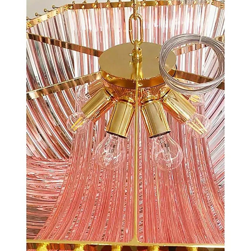 Pamono Murano Style Glass Pendant Arc in Pink Color with Gold Metal Frame from Simoeng> Ceiling Lights