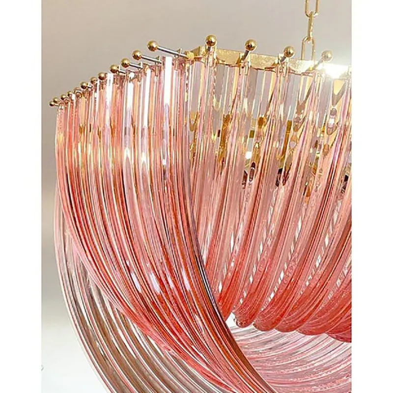 Pamono Murano Style Glass Pendant Arc in Pink Color with Gold Metal Frame from Simoeng> Ceiling Lights