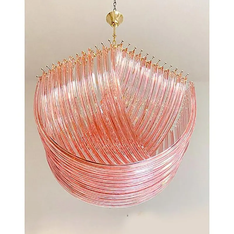Pamono Murano Style Glass Pendant Arc in Pink Color with Gold Metal Frame from Simoeng> Ceiling Lights