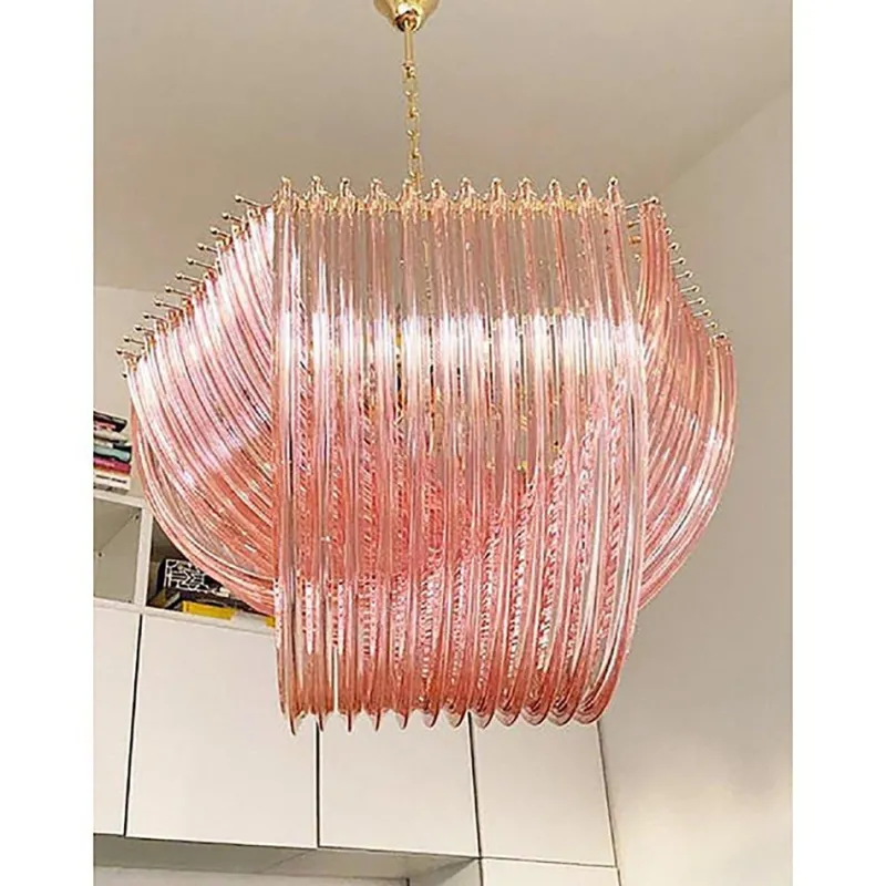 Pamono Murano Style Glass Pendant Arc in Pink Color with Gold Metal Frame from Simoeng> Ceiling Lights