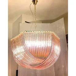 Pamono Murano Style Glass Pendant Arc in Pink Color with Gold Metal Frame from Simoeng><noscript><img width=