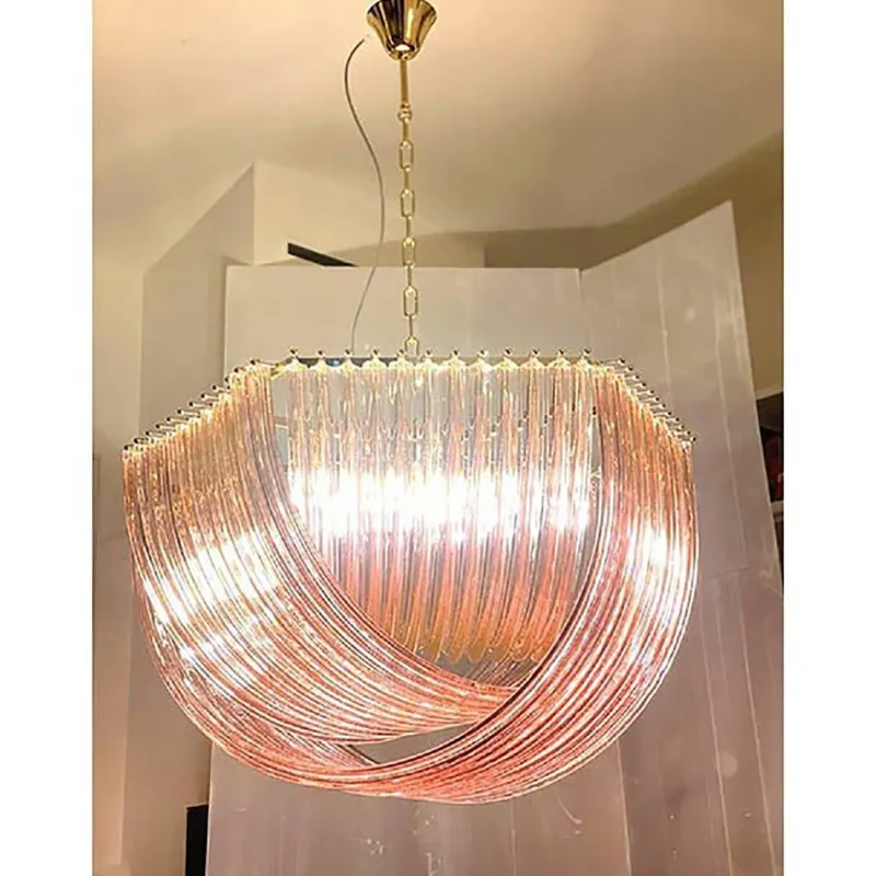 Pamono Murano Style Glass Pendant Arc in Pink Color with Gold Metal Frame from Simoeng> Ceiling Lights