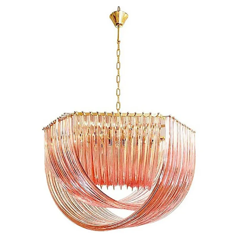 Pamono Murano Style Glass Pendant Arc in Pink Color with Gold Metal Frame from Simoeng> Ceiling Lights