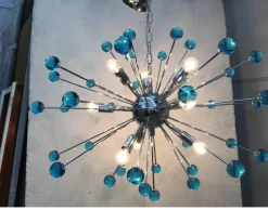 Hot Pamono Murano Style Glass Sputnik Blue Italian Handmade Chandelier