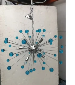 Hot Pamono Murano Style Glass Sputnik Blue Italian Handmade Chandelier