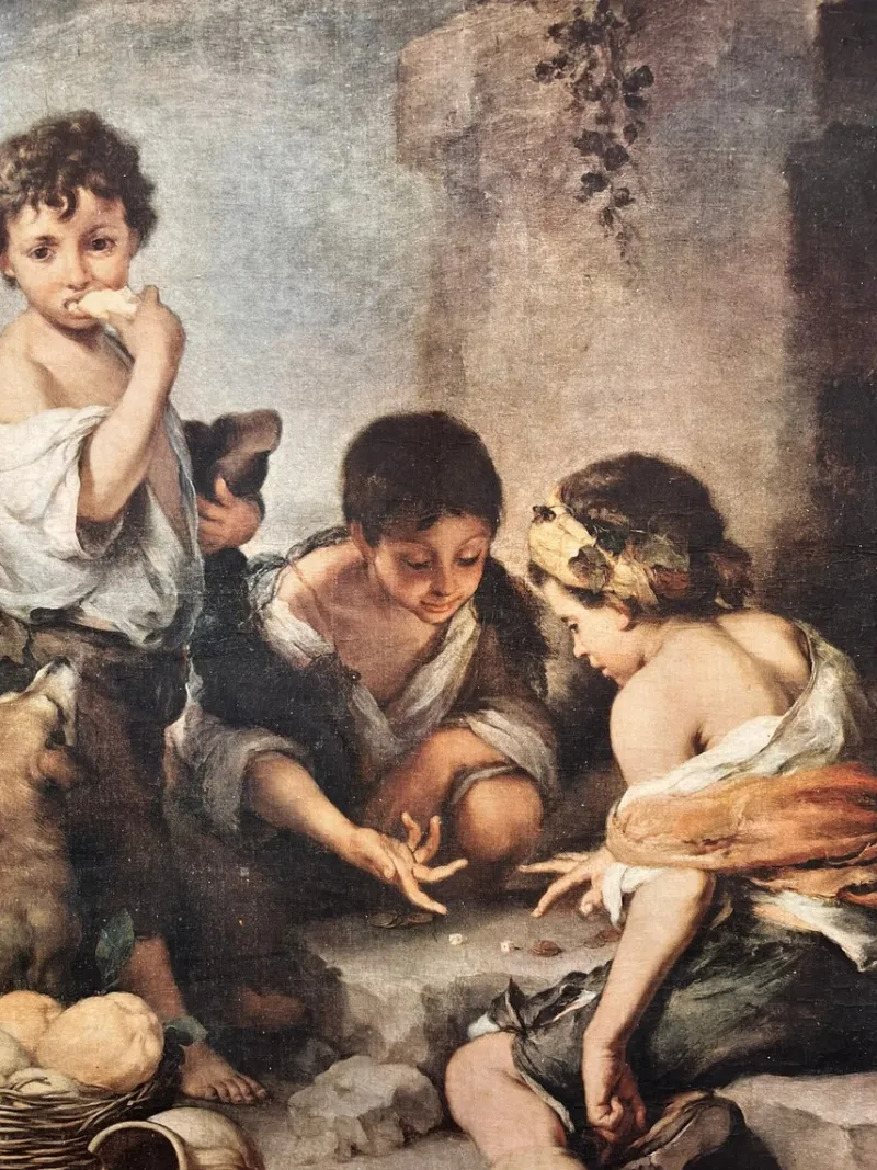 Pamono Murillo, Children Playing Dice, 1920, Oil on Canvas, Framed> Old Masters