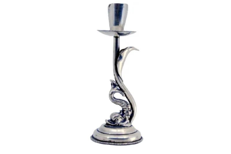 Clearance Pamono Mythological Figure Candlestick in Silver on Pearly Base