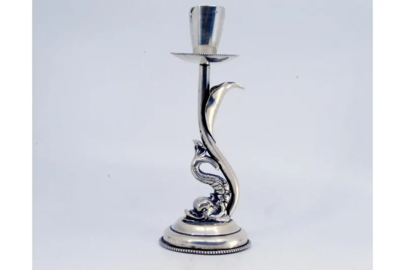 Clearance Pamono Mythological Figure Candlestick in Silver on Pearly Base