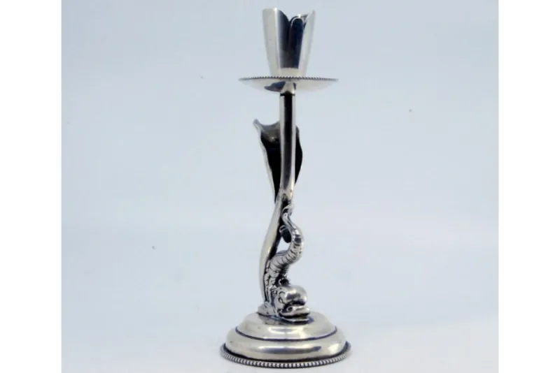 Clearance Pamono Mythological Figure Candlestick in Silver on Pearly Base