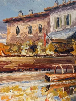 Pamono N. Busnelli, Seaside Houses, Oil on Canvas, 1935><noscript><img width=