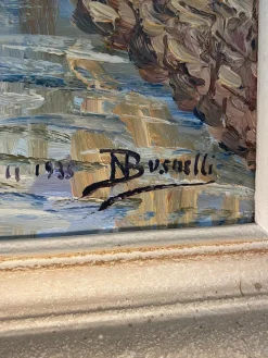Pamono N. Busnelli, Seaside Houses, Oil on Canvas, 1935><noscript><img width=