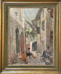 Clearance Pamono Nalin, Interior Scene, 20th Century, Oil Painting on Panel, Framed