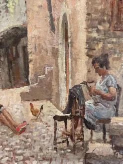 Clearance Pamono Nalin, Interior Scene, 20th Century, Oil Painting on Panel, Framed