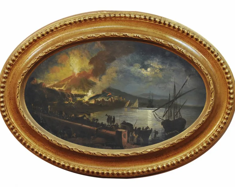 Pamono Naples, Posillipo School, Italian Landscape, Oil on Canvas, Framed> Old Masters