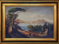 Pamono Naples, Posillipo School, Italian Landscape, Oil on Canvas, Framed> Old Masters