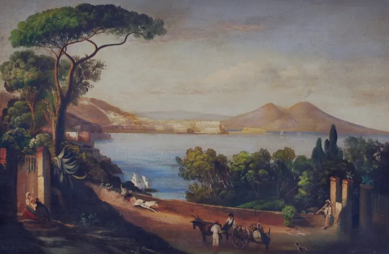 Pamono Naples, Posillipo School, Italian Landscape, Oil on Canvas, Framed> Old Masters