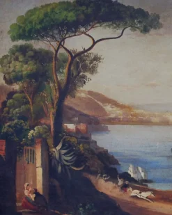 Pamono Naples, Posillipo School, Italian Landscape, Oil on Canvas, Framed><noscript><img width=