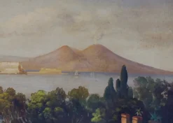 Pamono Naples, Posillipo School, Italian Landscape, Oil on Canvas, Framed><noscript><img width=