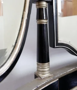 Pamono Napoleon III Dressing Table in Black Lacquered Wood and 3 Mirrors, 1960s, Set of 2><noscript><img width=