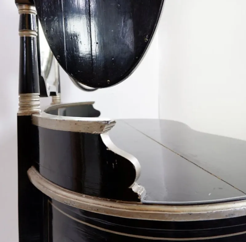 Pamono Napoleon III Dressing Table in Black Lacquered Wood and 3 Mirrors, 1960s, Set of 2> Dressing Tables