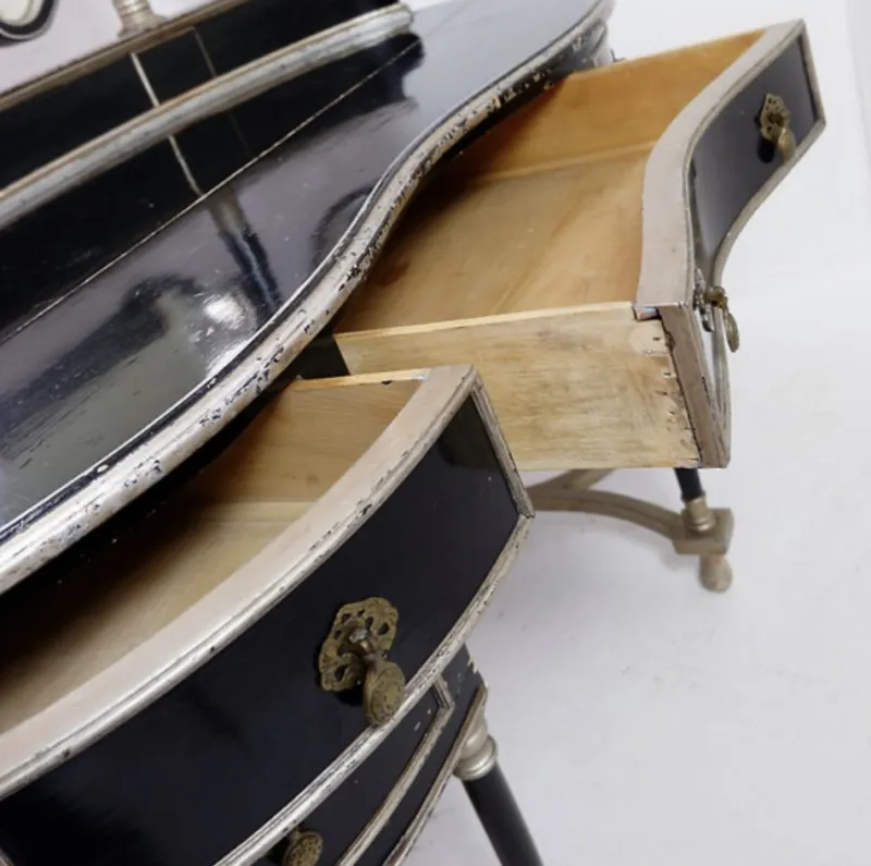 Pamono Napoleon III Dressing Table in Black Lacquered Wood and 3 Mirrors, 1960s, Set of 2> Dressing Tables