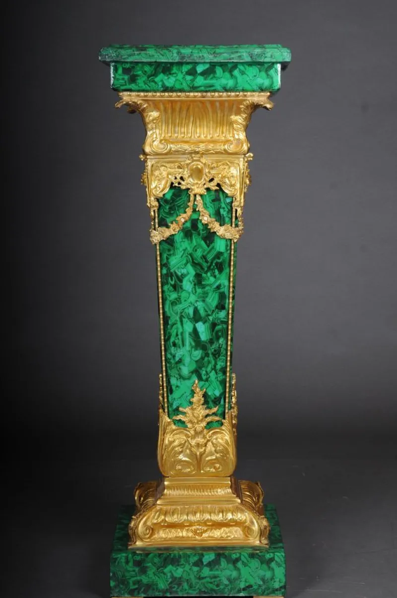 Pamono Napoleon III Marble Column with Malachite Bronze> Pedestals And Columns