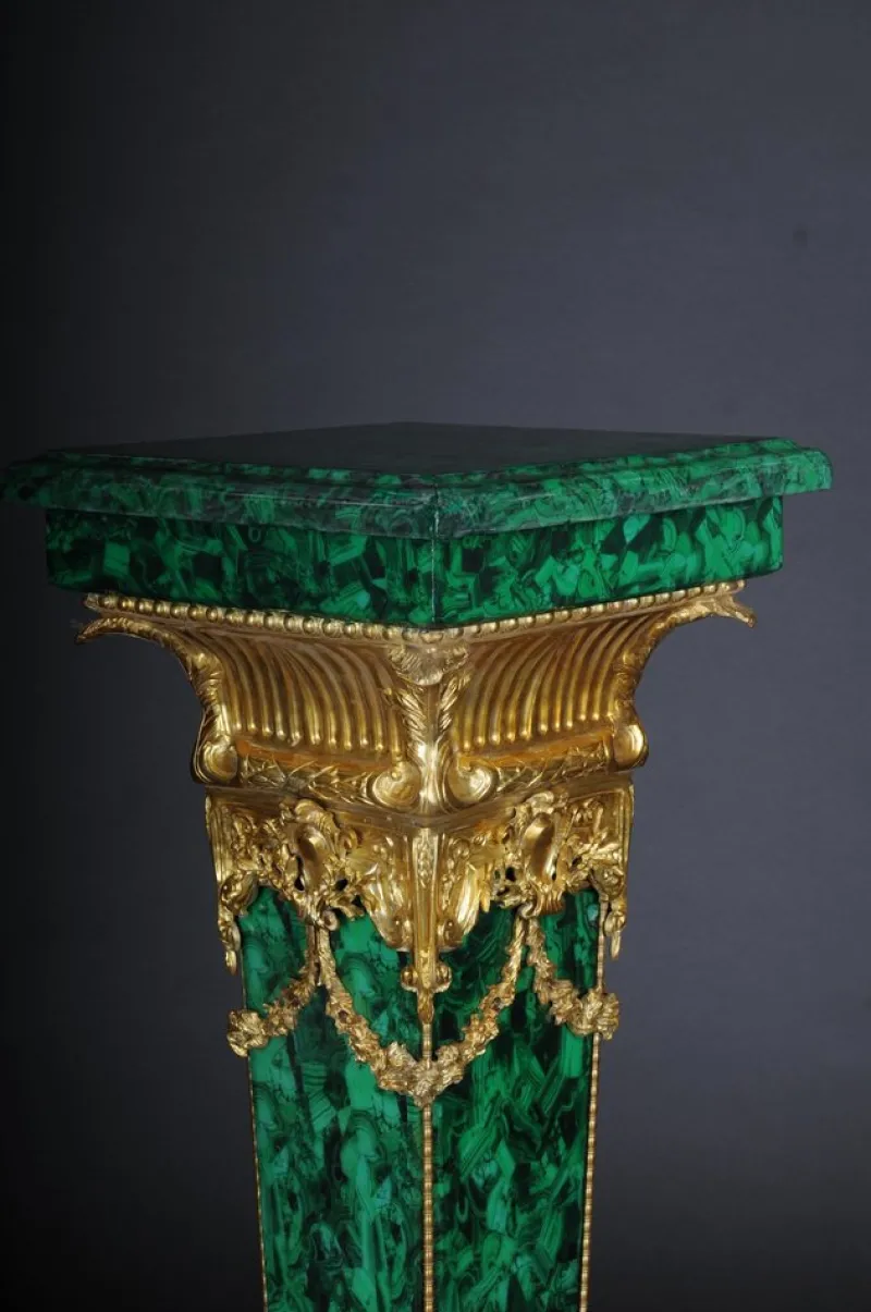 Pamono Napoleon III Marble Column with Malachite Bronze> Pedestals And Columns