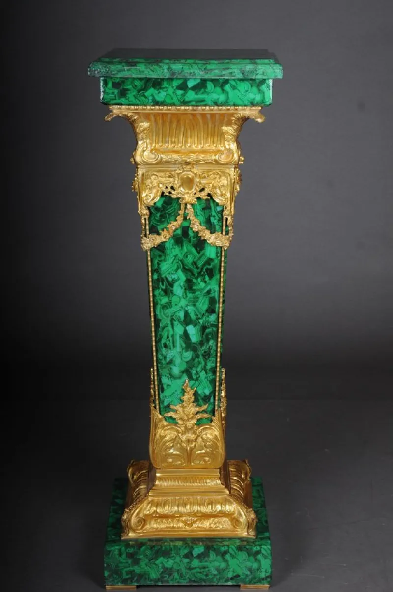 Pamono Napoleon III Marble Column with Malachite Bronze> Pedestals And Columns