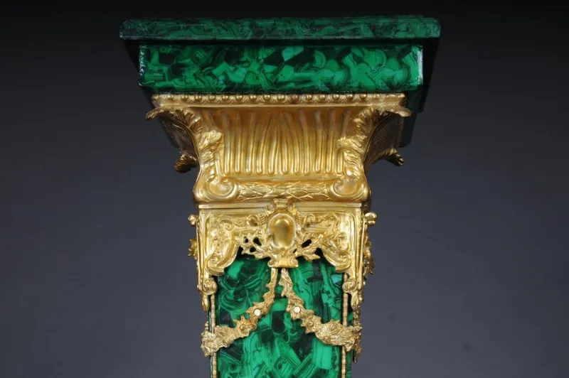 Pamono Napoleon III Marble Column with Malachite Bronze> Pedestals And Columns