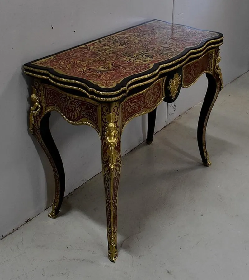 Discount Pamono Napoleon III Marquetry Boulle Game Table, 19th Century