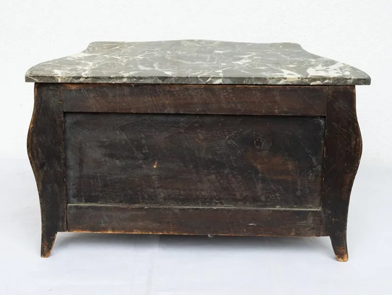 New Pamono Napoleon III Style Chest of Drawers in Exotic Fine Woods with Bardiglio Gray Marble Top, France, Early 20th Century