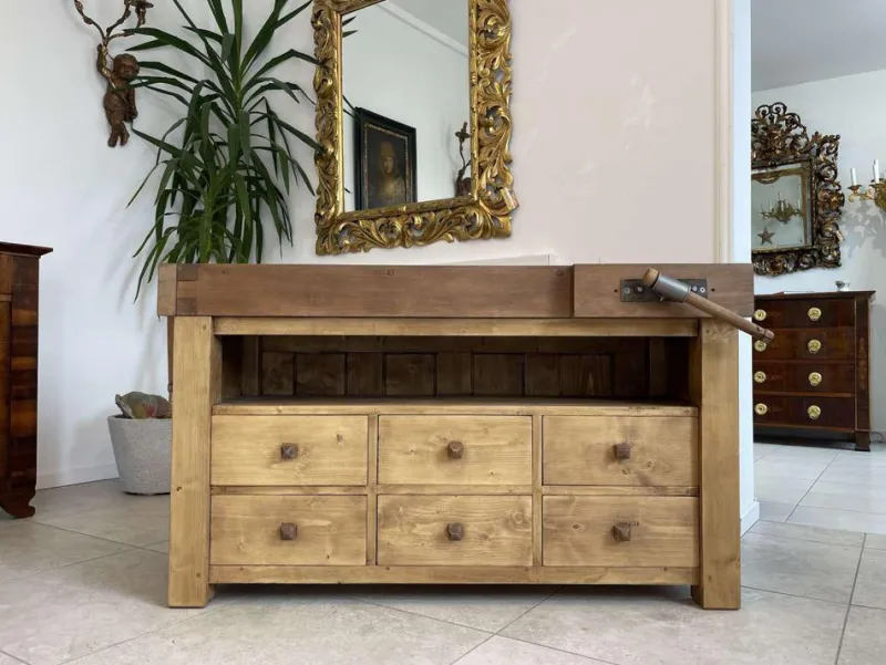 Pamono Narrow Workbench with Drawers> Worktables & Workbenches