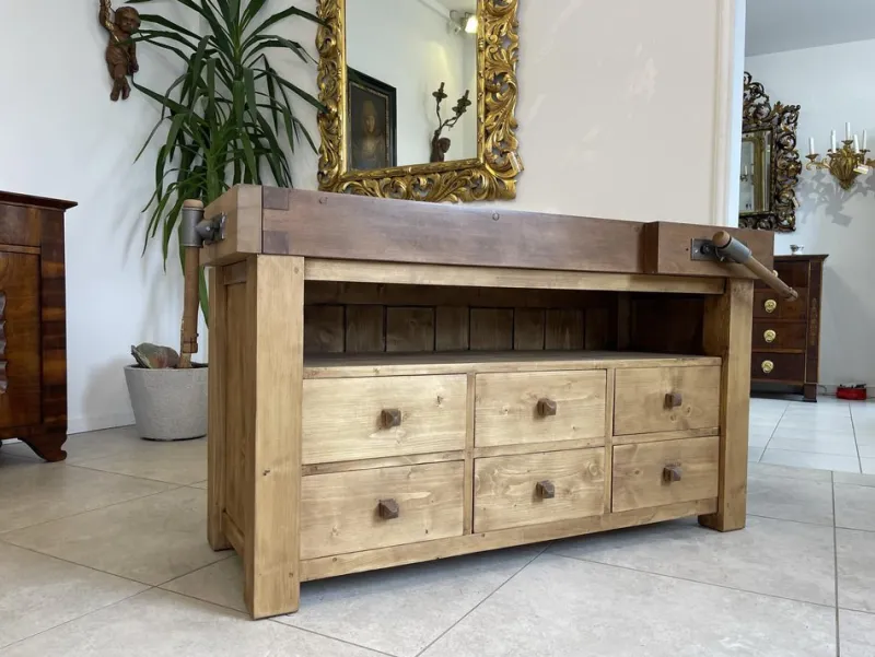 Pamono Narrow Workbench with Drawers> Worktables & Workbenches
