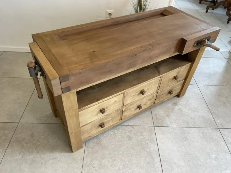 Pamono Narrow Workbench with Drawers> Worktables & Workbenches