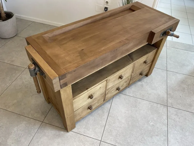 Pamono Narrow Workbench with Drawers> Worktables & Workbenches