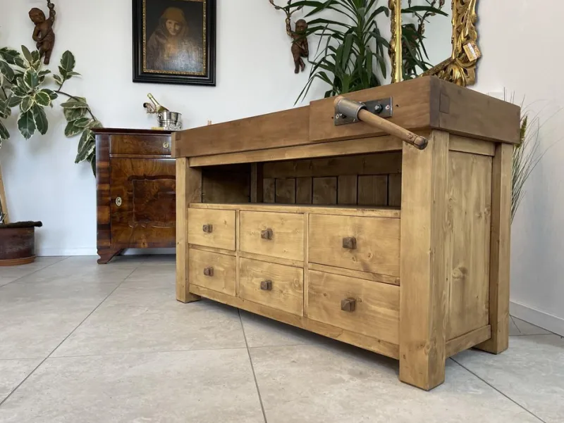 Pamono Narrow Workbench with Drawers> Worktables & Workbenches