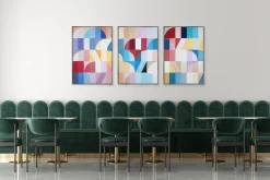Online Pamono Natalia Roman, Colorful Shoots and Ladders Triptych, 2025, Acrylic on Watercolor Paper