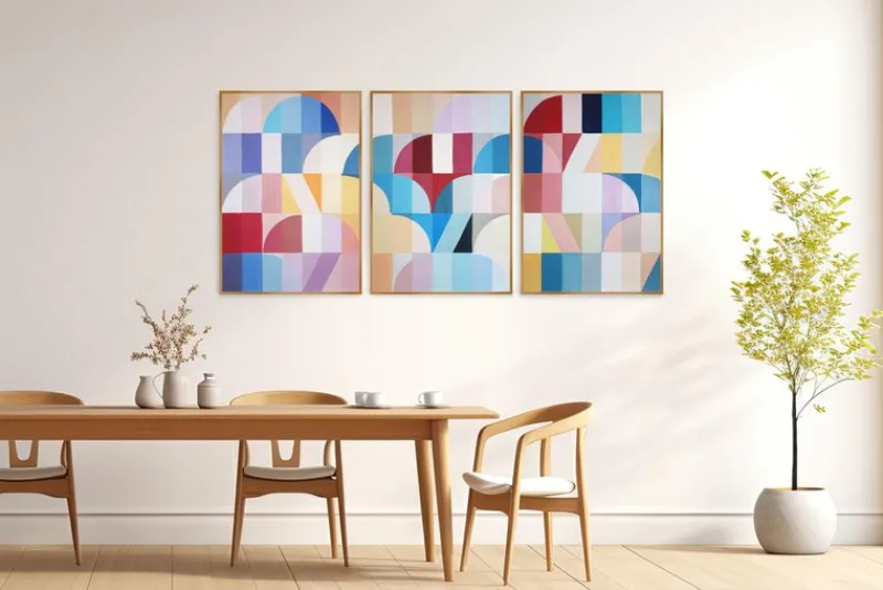 Online Pamono Natalia Roman, Colorful Shoots and Ladders Triptych, 2025, Acrylic on Watercolor Paper