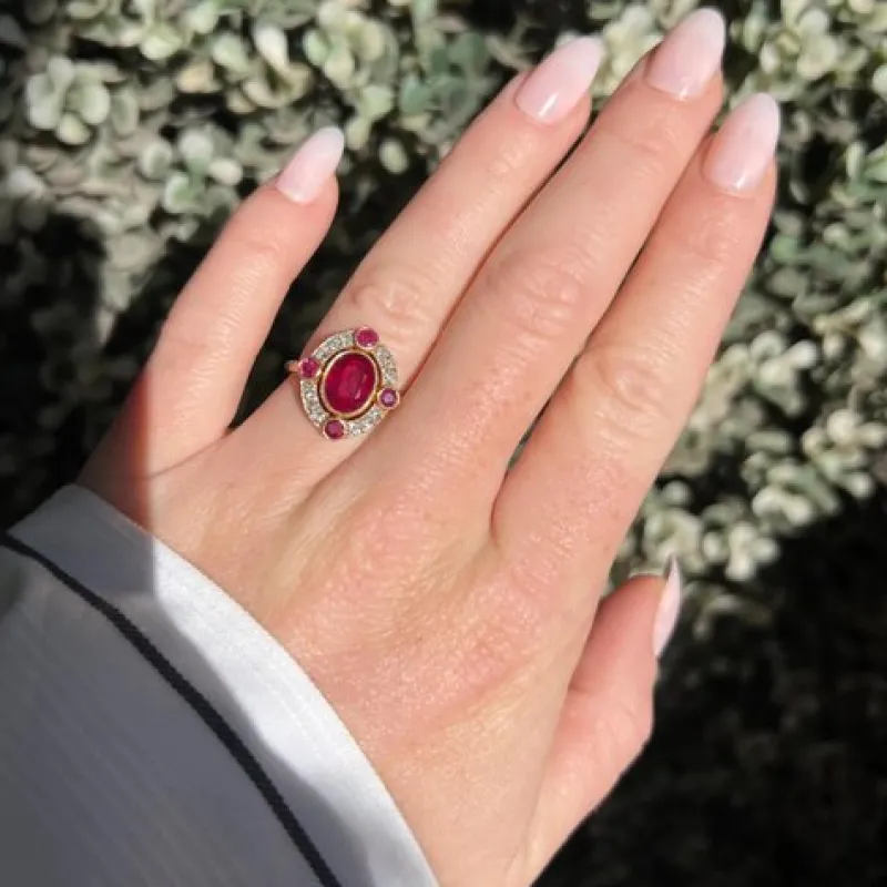 Pamono Natural Burmese 2 Ct Ruby and Diamond Halo Ring> Rings